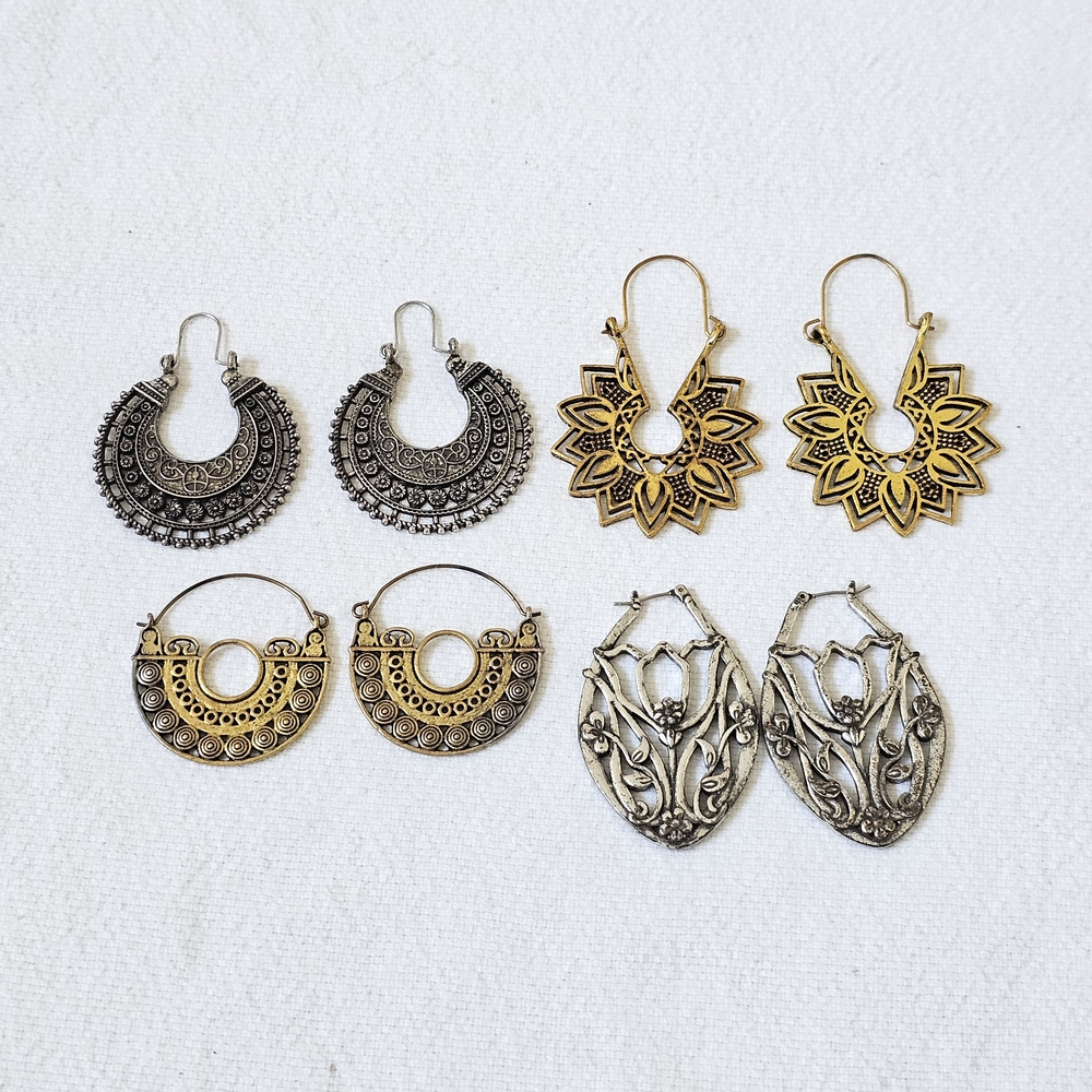 Bohemian Hoop Earrings Gold Silver LOT